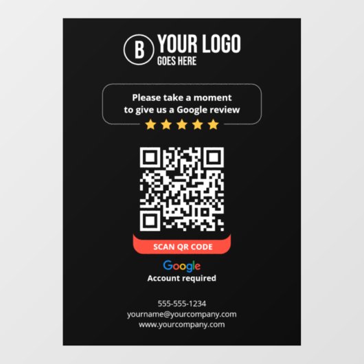 Google Reviewen QR Code Rate Mijn Bedrijf 5 Sterre Raamsticker (Vel)
