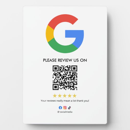 Google Reviews Easel Sign | QR Code Display Plaque (Devant)