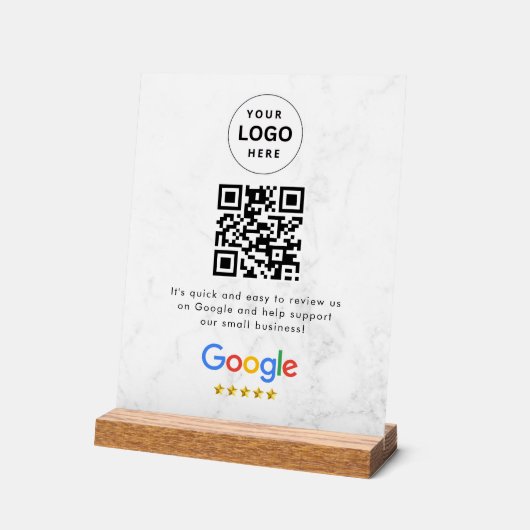 Google reviews qr code tabletop sign (Angle)