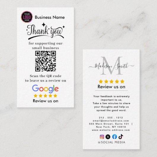 Google Reviews With Thank You And QR Code Business Visitekaartje (Voorkant / Achterkant)