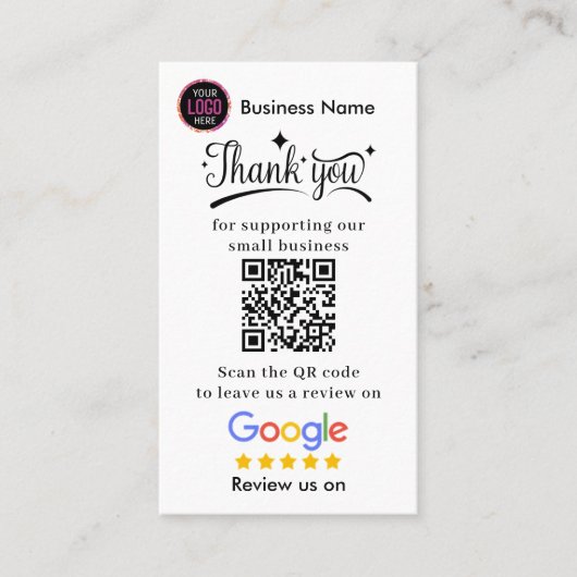 Google Reviews With Thank You And QR Code Business Visitekaartje (Voorkant)