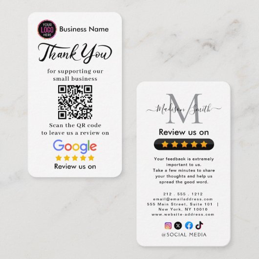 Google Reviews With Thank You And QR Code Visitekaartje (Voorkant / Achterkant)