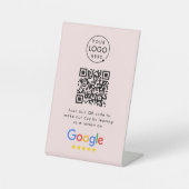 Google Reviewverzoek | QR-code Zakelijk Logo Roze Reclamebord Met Voetstuk (Voorkant)