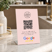 Google Reviewverzoek | QR-code Zakelijk Logo Roze Reclamebord Met Voetstuk