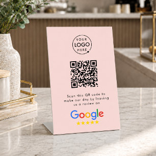 Google Reviewverzoek QR-code Zakelijk Logo Roze Reclamebord Met Voetstuk