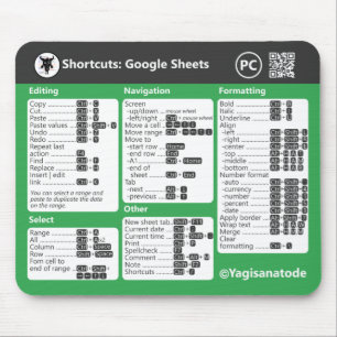 Google Sheets Keyboard Shortcuts for PC Mouse Pad Muismat