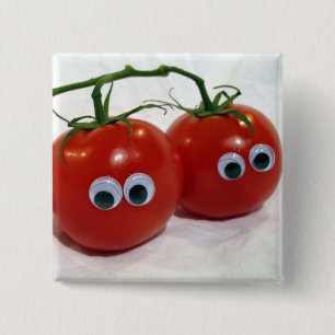 Googly Eyed Gekke tomaten Vierkante Button 5,1 Cm
