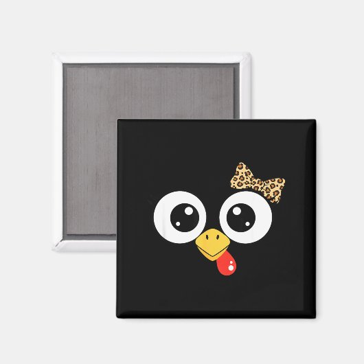 Googly-eyed Turkey With Leopard Bow, Funny Cartoon Magneet (Voorkant / Achterkant)