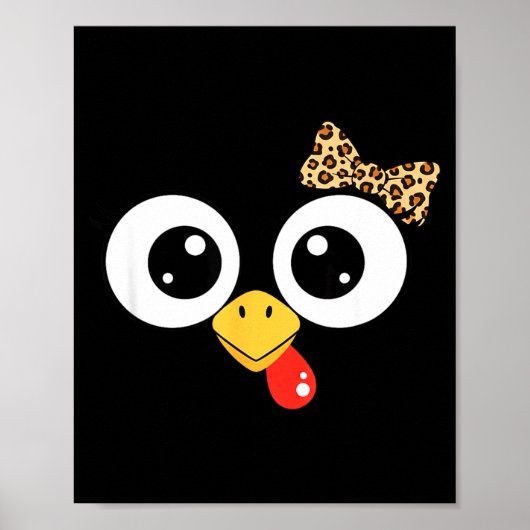 Googly-eyed Turkey With Leopard Bow, Funny Cartoon Poster (Voorkant)