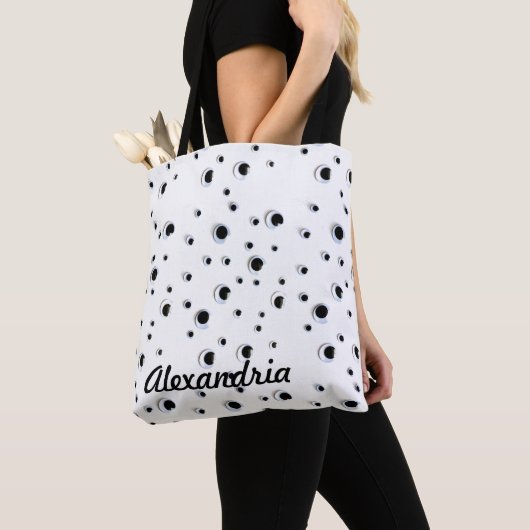 Googly Eyes Black en White Jouw naam Tote Bag (Dichtbij)