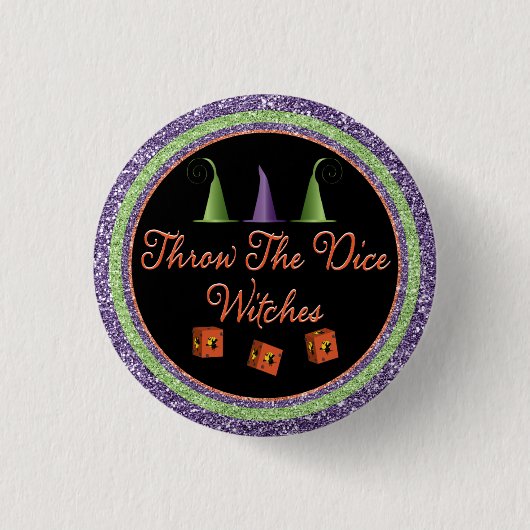 Gooi de Dice Witches Halloween Sparkle Bunco Ronde Button 3,2 Cm (Voorkant)