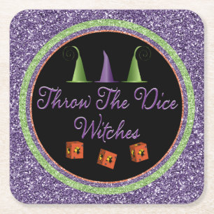 Gooi de Dice Witches Halloween Sparkle Bunco Vierkante Kartonnen Onderzetter