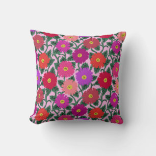 Gooi kussen met roze en rode daisy print
