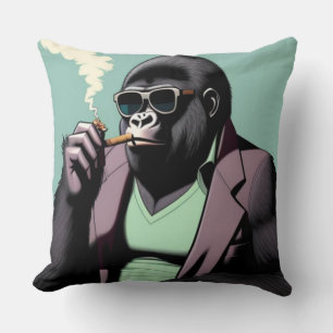 Gooi kussens, gorilla met zonnebril roken kussen