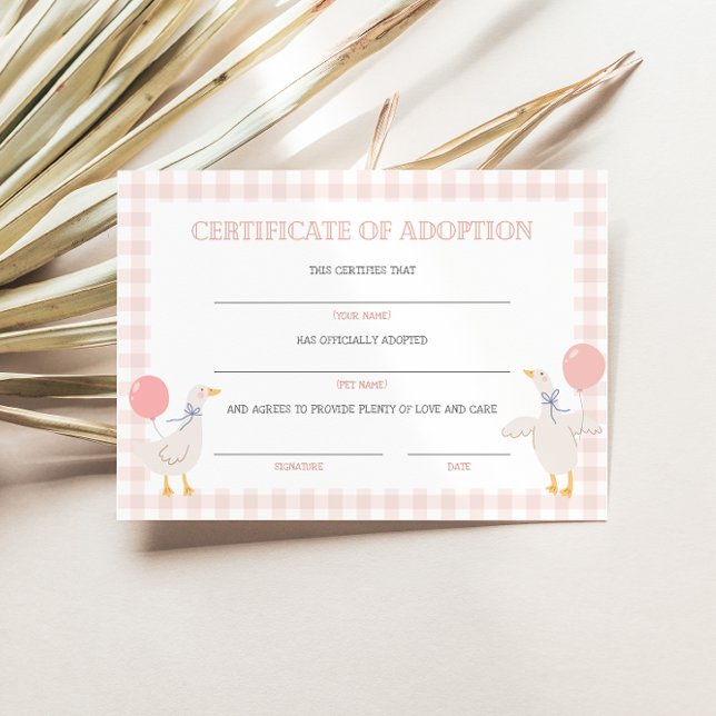 Goose Adoption Certificate Birthday Decor Card (Creator heeft geüpload)