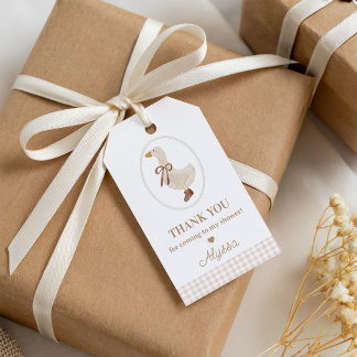 Goose Baby Shower Favor Tags | Beige Gingham Cadeaulabel