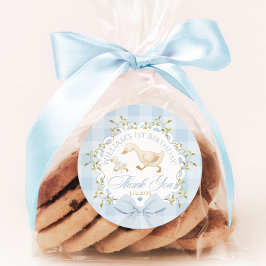 Goose Birthday Blue Gingham Thank you Ronde Sticker