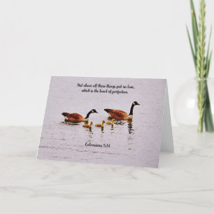 Goose Couple en Baby Goslings Love Bible Verse Kaart