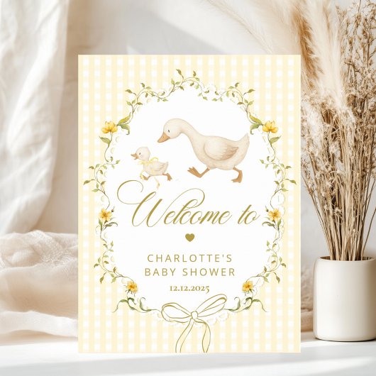 Goose Gender neutral Gingham Baby Shower Welcome Poster