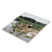 Goose Herder White Geese Animals Pond Tile Tegeltje (Zijkant)