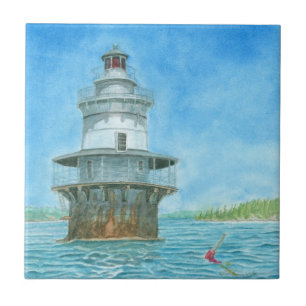 Goose Rocks Vuurtoren Aquarel Tegeltje