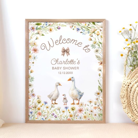 Goose Wildflower Boho Baby shower Welkom Poster