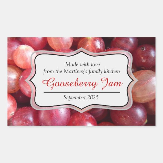 Gooseberry jam behouden rood label sticker (Voorkant)