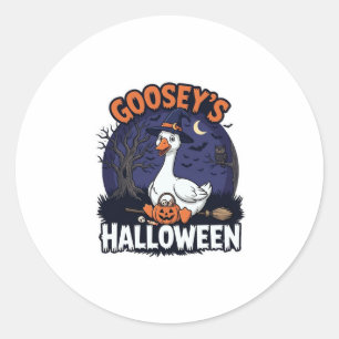 Gooseys Halloween Gans Heksenhoed Pompoen_1 Ronde Sticker