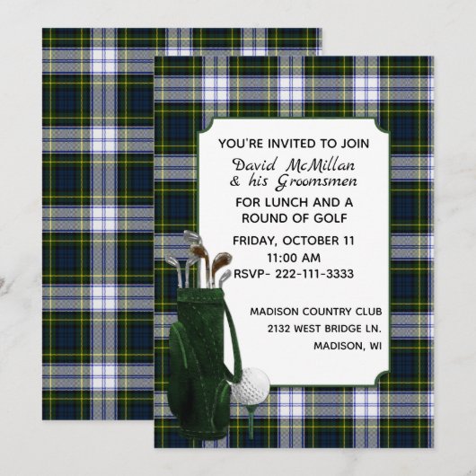 Gordon Dress Plaid Groom's Golf Party Invitation (Devant / Derrière)