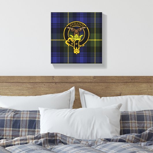 Gordon Scottish Crest en Tartan Canvas print (Insitu (Slaapkamer))