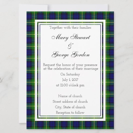 Gordon Scottish Wedding Invitation Kaart (Voorkant)
