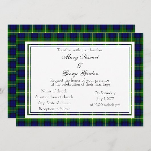 Gordon Scottish Wedding Invitation Kaart (Voorkant / Achterkant)