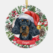 Gordon Setter Custom Dog Santa kerstversiering Keramisch Ornament (Voorkant)