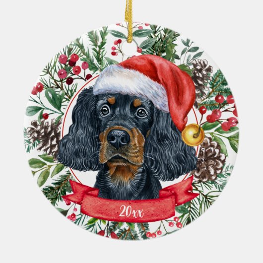 Gordon Setter Custom Dog Santa kerstversiering Keramisch Ornament (Achterkant)