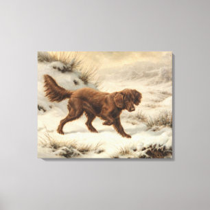 Gordon Setter Dog in een Sneeuwwitje Winter Landsc Canvas Afdruk