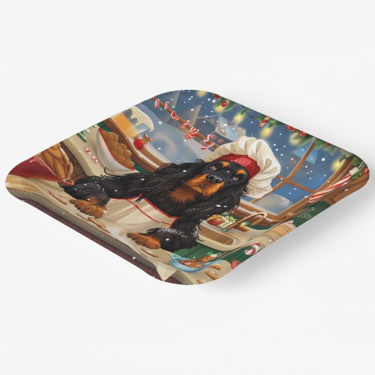 Gordon Setter Holiday Baking: Feestelijke Kerst Papieren Bordje (Gebogen)