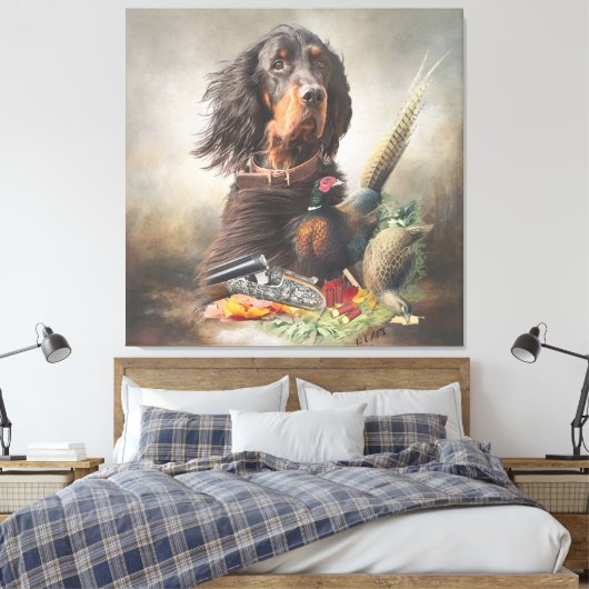 Gordon setter met fazanten, Art Canvas Afdruk (Insitu (Slaapkamer))