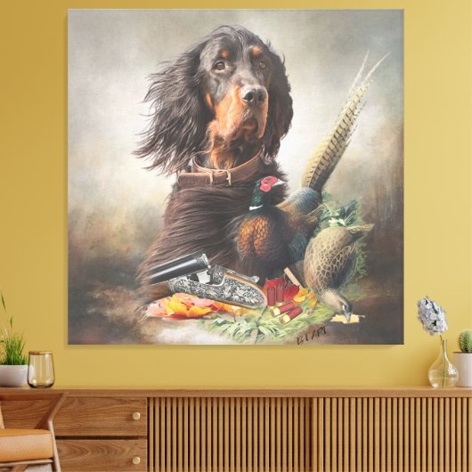Gordon setter met fazanten, Art Canvas Afdruk (Insitu (Woonkamer))