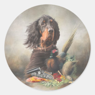 Gordon setter met fazanten, Art Ronde Sticker