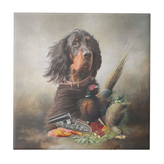 Gordon setter met fazanten, Art Tegeltje (Voorkant)