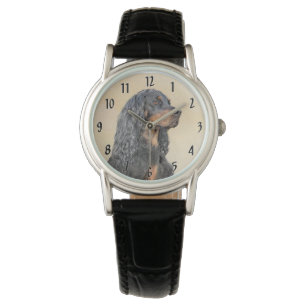 Gordon Setter Painting - Cute Original Dog Art Horloge