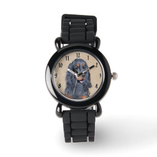 Gordon Setter Painting - Cute Original Dog Art Horloge