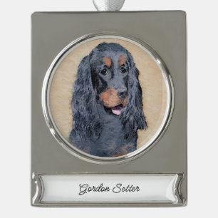 Gordon Setter Painting - Cute Original Dog Art Verzilverd Banner Ornament