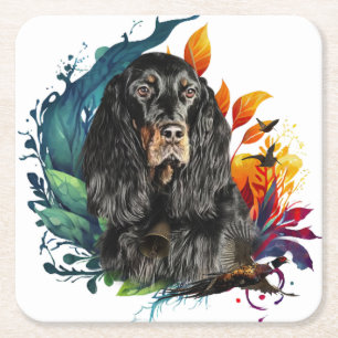 Gordon Setter Vierkante Kartonnen Onderzetter