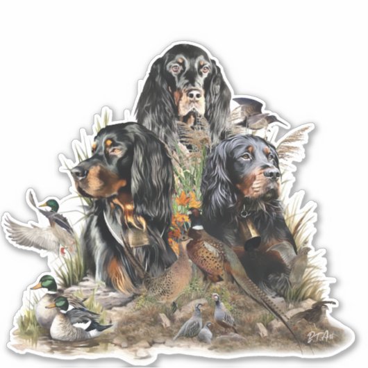 Gordon Setters, Passie voor vogels, Kunst Sticker (Voorkant)