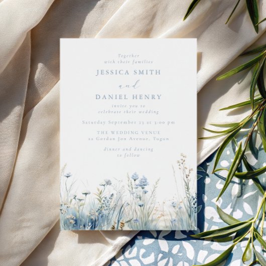 Gorgeous Blue Wildflower Meadow Wedding Kaart