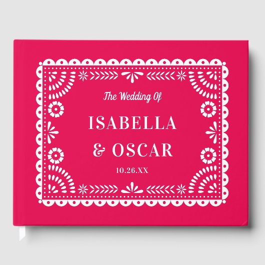 Gorgeous Ornate Papel Picado Hot Pink Wedding Gastenboek (Voorkant)