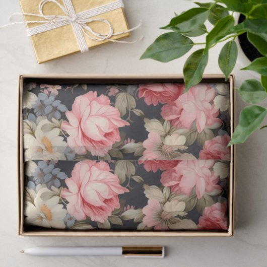 Gorgeous Pattern of Flowers on a Dark Background Tissuepapier (Geschenk)