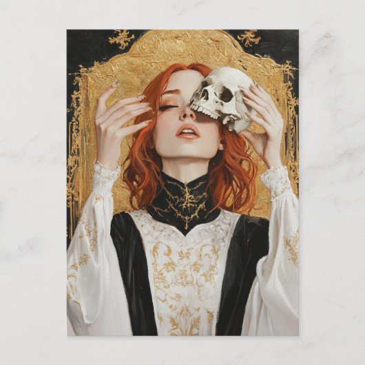 Gorgeous Red haired Woman With a Skull Briefkaart (Voorkant)