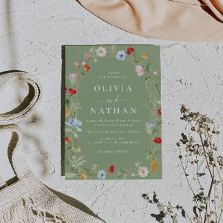 Gorgeous Wildflower Wreath Sage Wedding  Kaart